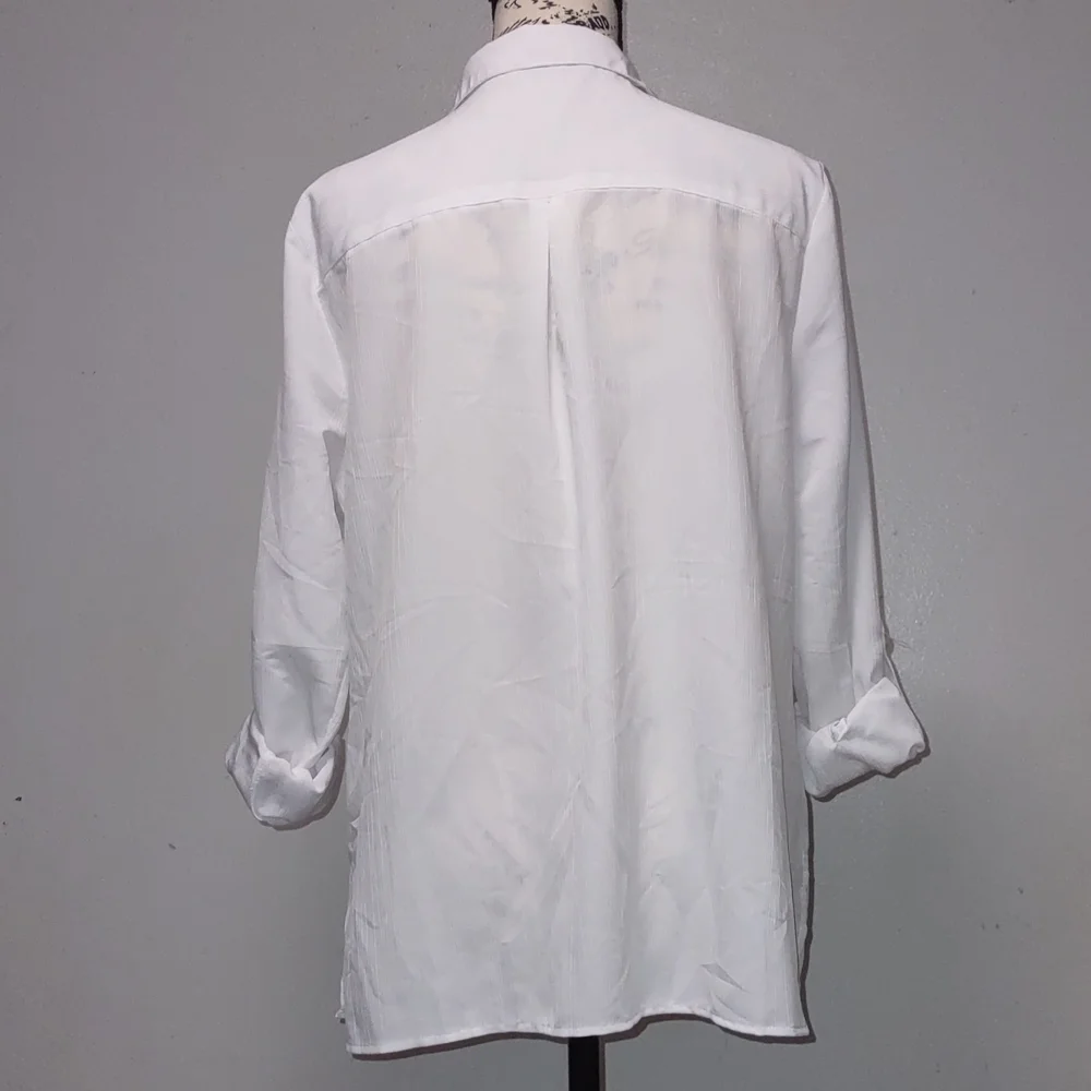 Notations White Collared Long Sleeve Tops Size L Roll Tab 100% Polyester - Picture 5 of 15